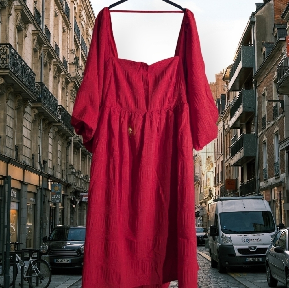 NWT Davi & Dani Textured Red Women's Dress With Tie Back Size 1X - Picture 5 of 14